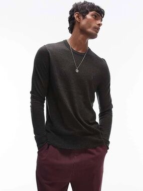 All Saints Merino Wool Ramskul Mode Crewneck Sweater Olive Green Size Medium